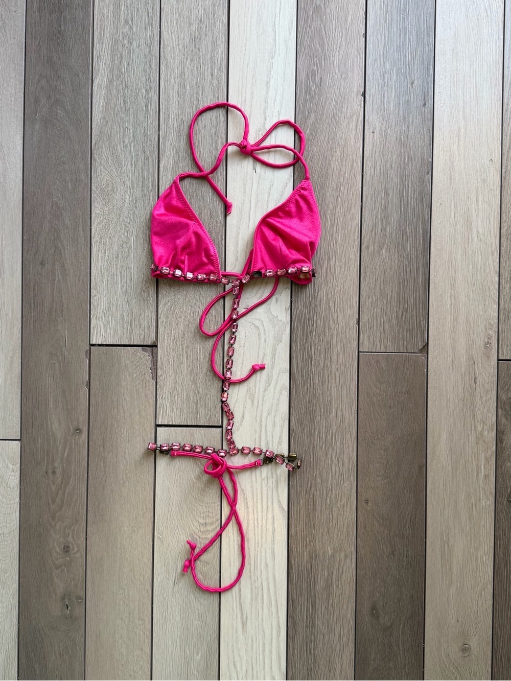 Skinnydip Hot Pink Jeweled String Bikini Top